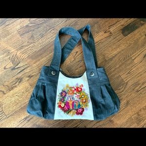 Custom hobo bag with embroidered owl & flowers